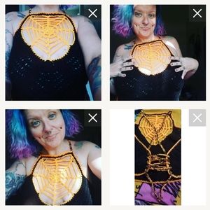 Neon Orange Spiderweb Halloween Crochet Top M-L